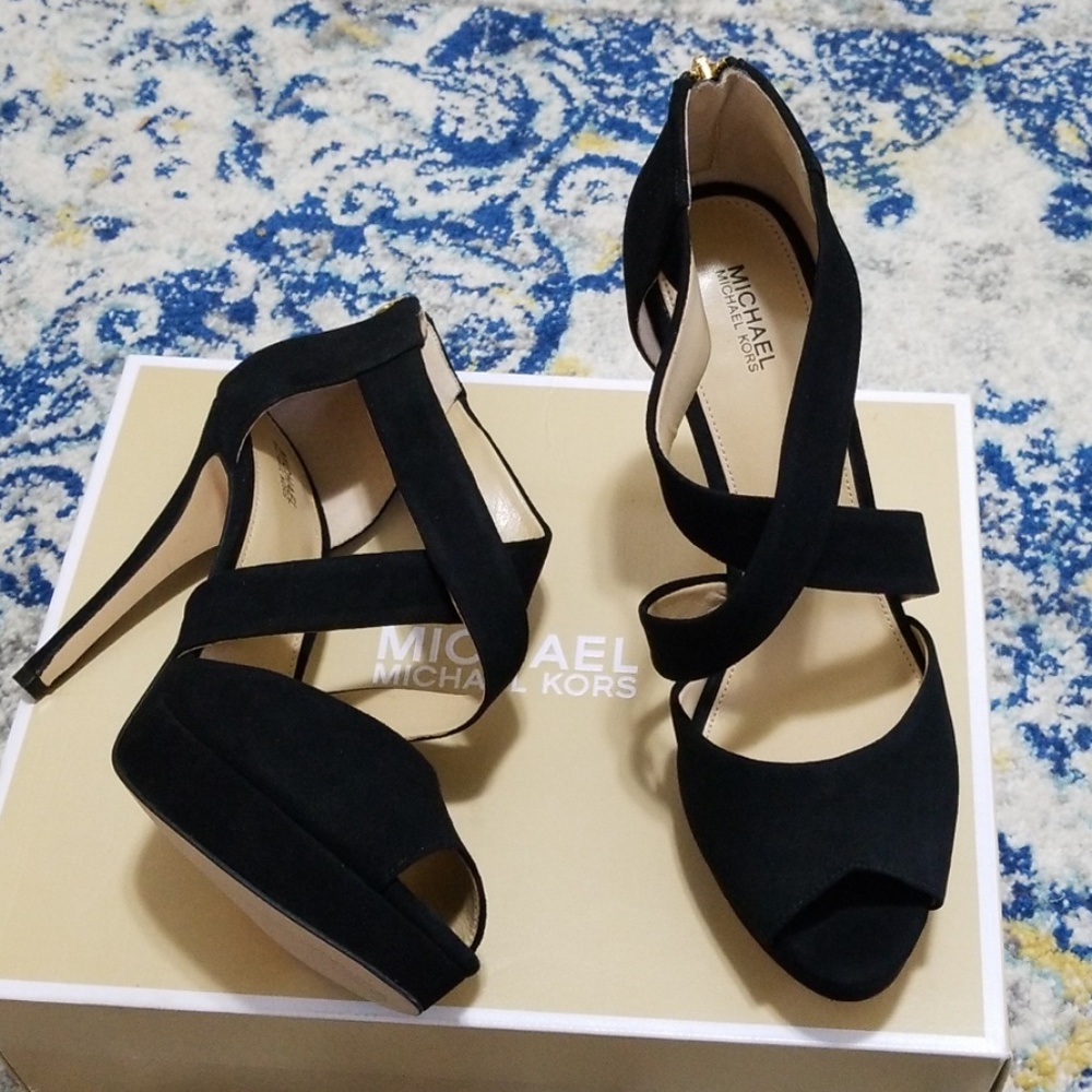 Michael Kors Ariel Black Suede Platform Sandal 9